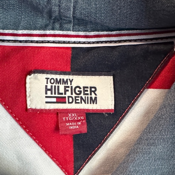 Vintage Tommy Hilfiger Big Striped Red and Blue Hooded Shirt Men’s XXL - Picture 4 of 9